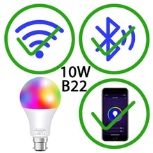 Load image into Gallery viewer, 15W WiFi Smart Bulb B22 E27 LED RGB Light Lamp Work Alexa Google Home With RGB+ Dimmable Remote Control Colore Light Magic Bulb