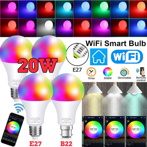 15W WiFi Smart Bulb B22 E27 LED RGB Light Lamp Work Alexa Google Home With RGB+ Dimmable Remote Control Colore Light Magic Bulb