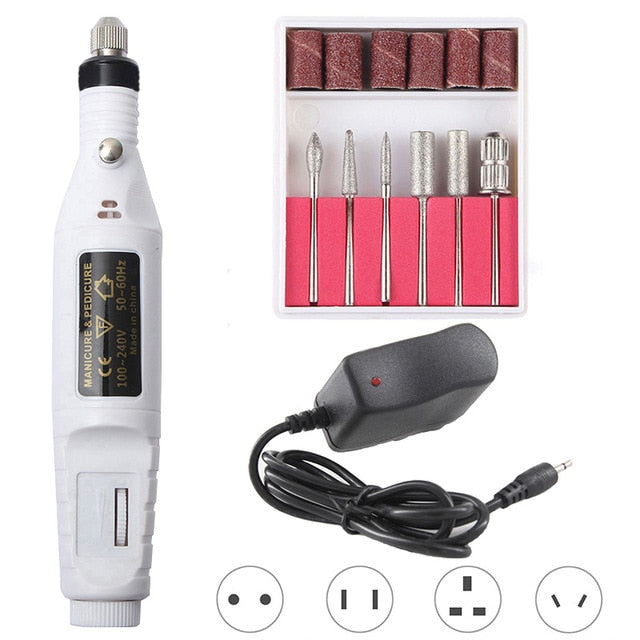 1set Power Professional Electric Manicure Machine Pen Pedicure Nail File Nail Tools 6 Bits Drill Nail Drill Machine Equipment