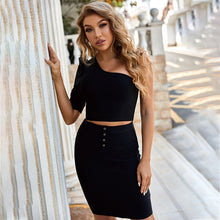 Load image into Gallery viewer, 2 Piece Set Skirt And One Shoulder Long Sleeve Crop Top Fall Clothes For Women Fashion Sexy Club Outfits