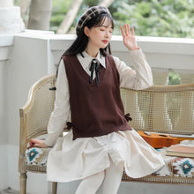 Load image into Gallery viewer, 2 Piece Set women Preppy Style Girl Sweet Cute Japanese Mujer V-neck Knitted Vest+Lapel Y2K Shirt Dress Korean Casual Outfits