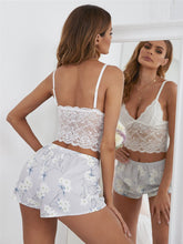 Load image into Gallery viewer, 2 Piece Summer Lace Crop Top with Shorts Floral Pajamas Set Sexy Femme Sleepwear Deep V Sleeveless Nightwear