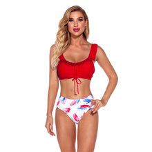 Load image into Gallery viewer, 2-Piece Swimsuit Swimwear Women Beachwear Bikini Set Solid Color Printing Ruffle  U Neck Bandage