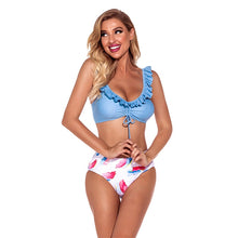Load image into Gallery viewer, 2-Piece Swimsuit Swimwear Women Beachwear Bikini Set Solid Color Printing Ruffle  U Neck Bandage