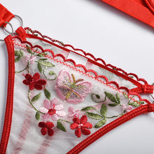 Load image into Gallery viewer, 2 Pieces Brief Sets Lace Lingerie Women Butterfly Floral Embroidery Underwear See Through Red Bra and Panty Erotic Lingerie Set