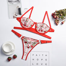 Load image into Gallery viewer, 2 Pieces Brief Sets Lace Lingerie Women Butterfly Floral Embroidery Underwear See Through Red Bra and Panty Erotic Lingerie Set