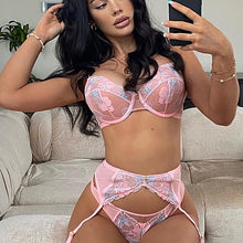 Load image into Gallery viewer, 2 Pieces Brief Sets Lingerie Women See Through Floral Underwear Push Up Bra and Panties Set Underwear Embroidered Erotic Set