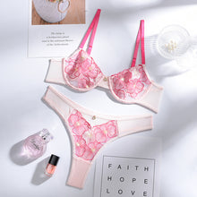 Load image into Gallery viewer, 2 Pieces Brief Sets Lingerie Women See Through Floral Underwear Push Up Bra and Panties Set Underwear Embroidered Erotic Set