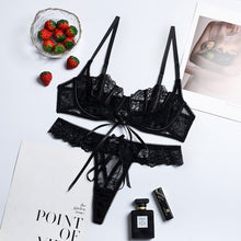 Load image into Gallery viewer, 2 Pieces Set Sensuall Lingerie Exotic Costumes Lace Push Up Bras Suit With Garters Straps Bondage Erotic Underwear Outfits Set