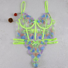 Load image into Gallery viewer, 2 Pieces Set Sexy Exotic Costumes Floral Embroider Sensual Lingerie Underwear Transparent Erotic Bra and Briefs Intimate Set
