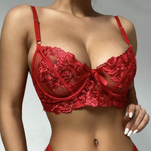 Load image into Gallery viewer, 2 Pieces Set Women Sexy Lingerie Underwear Set Mesh Floral Embroidery Bra and Panty Erotic Sensual Lingerie Sex Underwear Set