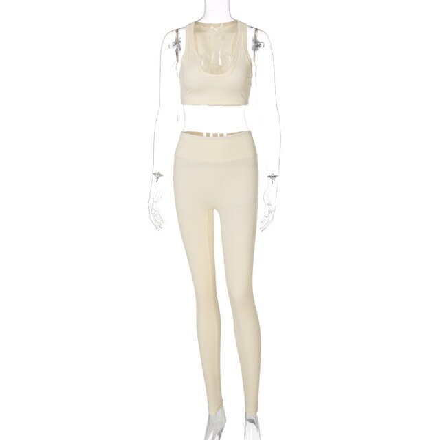 2 Pieces Sets Womens Outfits Sleeveless Tank Top and Leggings Set Ladies Fashion Fitness Tracksuit Slim Bodycon Summer Clothes