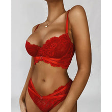 Load image into Gallery viewer, 2 Pieces Sexy Exotic Costumes Sensual Lingerie Transparent Bandage Erotic Porn Lace Mesh Sex Outfit Bra and Briefs Garters Set