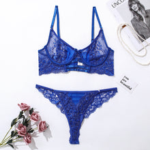 Load image into Gallery viewer, 2 Pieces Women Sexy Lingerie Lace Mesh Patchwork Underwear Transparent Bra and Panty Set Bondage Sensual Erotic Temptation Set