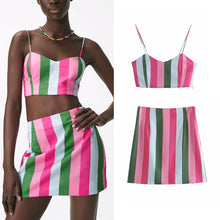 Load image into Gallery viewer, 2 Pieces ZA Summer Women Sets 2021 Camis Tops+Skirts Elegant Sleeveless Mini Shirt Casual Striped Printed Tops Chic Zipper Dress