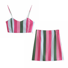 Load image into Gallery viewer, 2 Pieces ZA Summer Women Sets 2021 Camis Tops+Skirts Elegant Sleeveless Mini Shirt Casual Striped Printed Tops Chic Zipper Dress