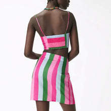 Load image into Gallery viewer, 2 Pieces ZA Summer Women Sets 2021 Camis Tops+Skirts Elegant Sleeveless Mini Shirt Casual Striped Printed Tops Chic Zipper Dress
