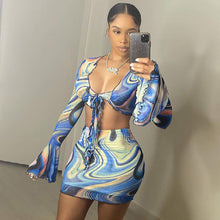 Load image into Gallery viewer, 2 Two Piece Set Floral Beach Sexy Mini Dress Suit Women Bodycon Party Dresses Crop Top Skirts Sets 2021 Summer Vacation Outfits