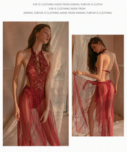 Load image into Gallery viewer, 2-piece Set Sexy Slutty Cheongsam Bodysuit Nightdress Women&#39;s Exotica Lingerie Porno Sex Adult Perspective Lace-up Gauze Skirt