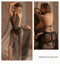 Load image into Gallery viewer, 2-piece Set Sexy Slutty Cheongsam Bodysuit Nightdress Women&#39;s Exotica Lingerie Porno Sex Adult Perspective Lace-up Gauze Skirt