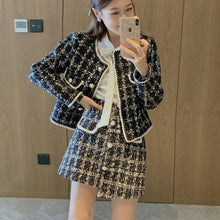 Load image into Gallery viewer, 2-piece set of autumn and winter tweed perfume, women&#39;s wool jacket, coat and skirt, Korean two-piece suit