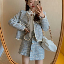 Load image into Gallery viewer, 2-piece set of autumn and winter tweed perfume, women&#39;s wool jacket, coat and skirt, Korean two-piece suit