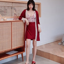 Load image into Gallery viewer, 2 pieces/set Femme Robe set Sexy Bathrobe Nightgown Female Negligee Lace Lingerie Night Dress Bridesmaid Gown Hot Erotic