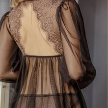 Load image into Gallery viewer, 2019 New Cute Sexy Lace Deep V-neck Open Back Long Sleeve Mini Nightdress Underwer Black and White Sleepwear Set Sleeping Dress