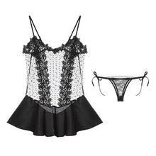 Load image into Gallery viewer, 2019 Sexy Cute Lace Perspective Ice Silk Stretch Wave Princess Dress Sexy Strap Nightdress Suit Four Colors Lingerie Mini Dress