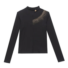 Load image into Gallery viewer, 2020 Autumn Winter Women tshirts Fashion Sexy Hollow out Hot drilling Tops Plus size Black T-Shirts blusas