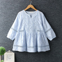 Load image into Gallery viewer, New Spring Women Shirt Literary Fresh Hollow out Embroidery Pullover Cotton and linen O-Neck Blouse Women