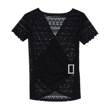Load image into Gallery viewer, 2020 New Summer short sleeve v-neck lace tops Fashion casual hollow out lace t-shirts women tops Elegant slim women blusas