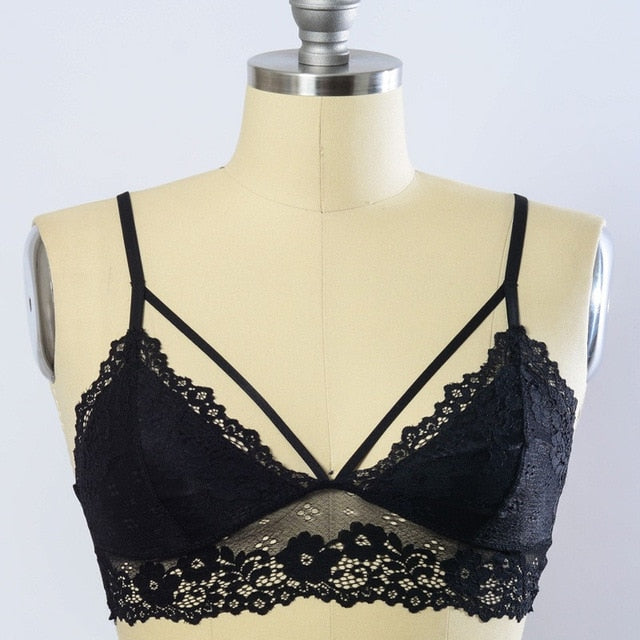 2020 Sexy Girls Lace Bralette Unlined Ultra-Thin Women Underwear Seamless Comfortable Soft Bra Crop Top Adjustable Straps V Neck