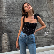 Load image into Gallery viewer, 2020 Spring Summer Fashion Lace Up Print Crop Tops Women Strapless Sleeveless Black Cropped T-Shirts Summer Sexy Streetwear Tops