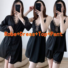 Load image into Gallery viewer, 2020 Summer 4PCS Silk Satin Lace Sexy Lingerie Nightgowns Robes Sets for Women Bathrobes Sleepwear Nightdress Night Dress Nighty