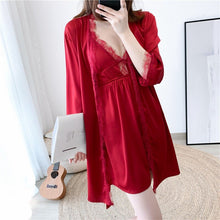 Load image into Gallery viewer, 2020 Summer 4PCS Silk Satin Lace Sexy Lingerie Nightgowns Robes Sets for Women Bathrobes Sleepwear Nightdress Night Dress Nighty