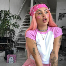 Load image into Gallery viewer, 2020 Summer Contrast Color Cute Crop Top Short Sleeve T-Shirt Women Casual Slim Basic Streetwear Top Tees Harajuku