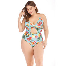 Load image into Gallery viewer, 2020 new printed sexy deep V conjoined plus size swimsuit women plus size one piece swimming suit for women