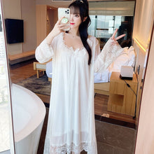 Load image into Gallery viewer, 2021 Autumn 2PCS Sexy Lace Bow Lingerie Nightgowns Robes Sets for Women Cotton Bathrobe Sleepwear Nightdress Night Dress Nighty