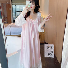 Load image into Gallery viewer, 2021 Autumn 2PCS Sexy Lace Bow Lingerie Nightgowns Robes Sets for Women Cotton Bathrobe Sleepwear Nightdress Night Dress Nighty