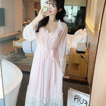 Load image into Gallery viewer, 2021 Autumn 2PCS Sexy Lace Bow Lingerie Nightgowns Robes Sets for Women Cotton Bathrobe Sleepwear Nightdress Night Dress Nighty