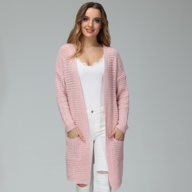 2021 Autumn And Winter Women Knitted Cardigan Adult Loose Large Solid Color Sweater Ladies Casual Cardigan Sweater Knitted Coat