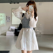 Load image into Gallery viewer, 2021 Autumn Elegant Two Piece Suit Women Korean Long Sleeve Sweet Shirt Dress Strap Mini Vest Set Spring Party Casual Dress Set
