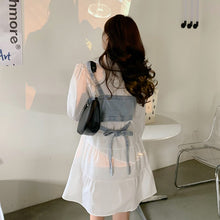 Load image into Gallery viewer, 2021 Autumn Elegant Two Piece Suit Women Korean Long Sleeve Sweet Shirt Dress Strap Mini Vest Set Spring Party Casual Dress Set