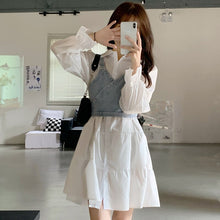 Load image into Gallery viewer, 2021 Autumn Elegant Two Piece Suit Women Korean Long Sleeve Sweet Shirt Dress Strap Mini Vest Set Spring Party Casual Dress Set
