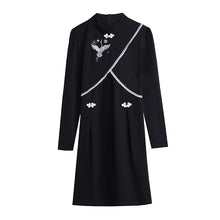 Load image into Gallery viewer, 2021 Autumn Long Sleeve Vintage Chinese Style Mini Dress Women Stand Collar Buckle Crane Embroidery Improved Cheongsam Female