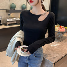 Load image into Gallery viewer, 2021 Autumn Metal Chain Irregular Hem Slit Long-sleeved T-shirt Bottoming Shirt with Slim Tops