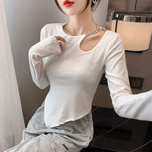 Load image into Gallery viewer, 2021 Autumn Metal Chain Irregular Hem Slit Long-sleeved T-shirt Bottoming Shirt with Slim Tops