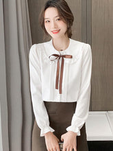 Load image into Gallery viewer, 2021 Autumn New Bow Women Chiffon Shirt Fashion Long Sleeved Doll Collar Office Lady Blouses Elegant Slim Woman Clothing