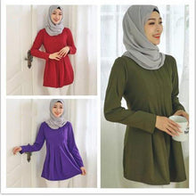 Load image into Gallery viewer, 2021 Autumn New Muslim Fashion Women Solid Color Long Sleeve T-shirt Women&#39;s Clothing Middle East Malay Top Musulmane Clothes